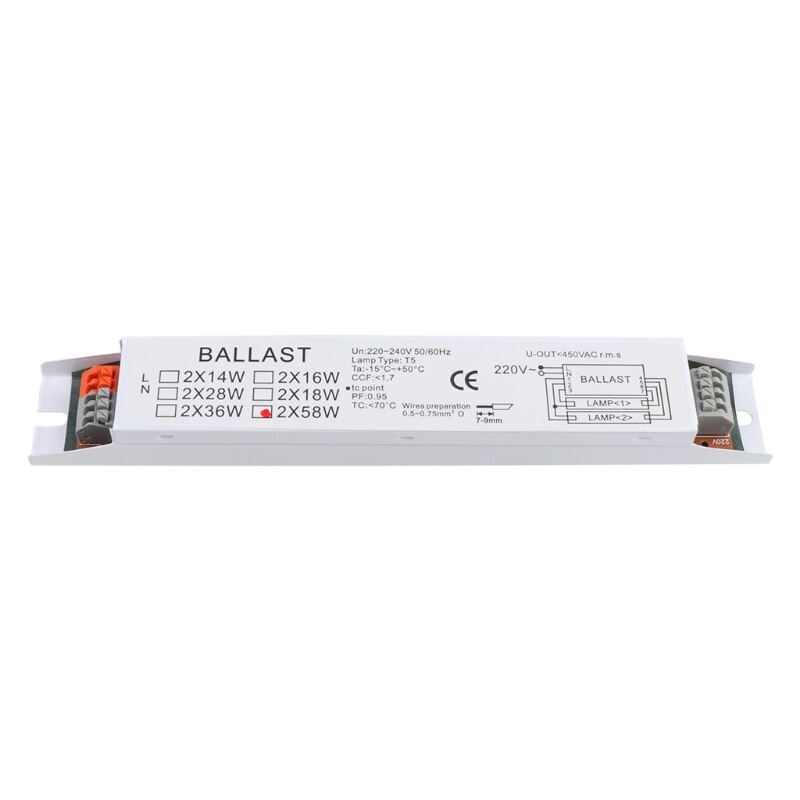 Ballast électronique à large tension T8 220-240V AC, 2x30W, lampe fluorescente: 2x58W