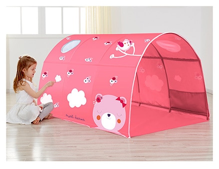Draagbare Kinderen Speelhuis Speeltent Voor Kinderen Vouwen Kleine Huis Kamer Decoratie Tent Kruipen Tunnel Speelgoed Bal Zwembad Bed tent: pink bear