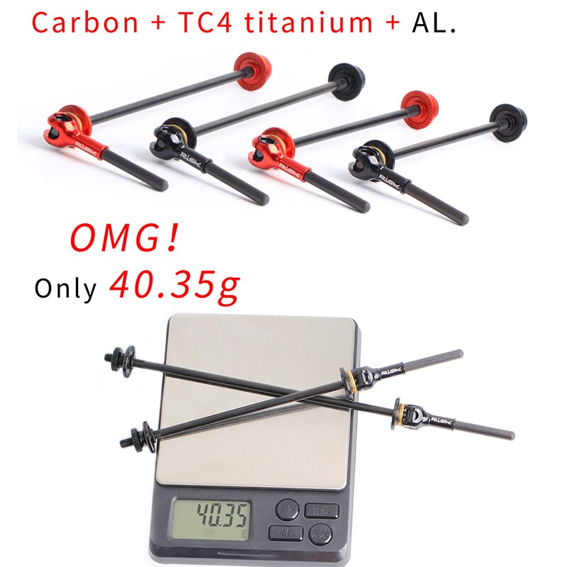 RISK Titanium Carbon Fiber Handle Skewers Only 40g Bicycle QR Skewer Lever 100/135mm For MTB Road Bike Wheel Hub Quick Skewers