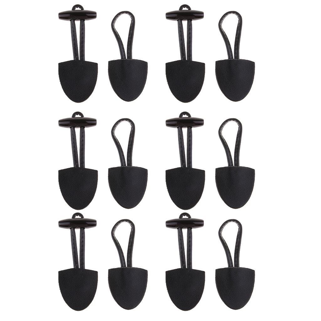 6 Pairs Classical Black Leather Horn Toggle Buttons Closures Coat Jacket Duffle Sweater Sewing Fasteners For Overcoat