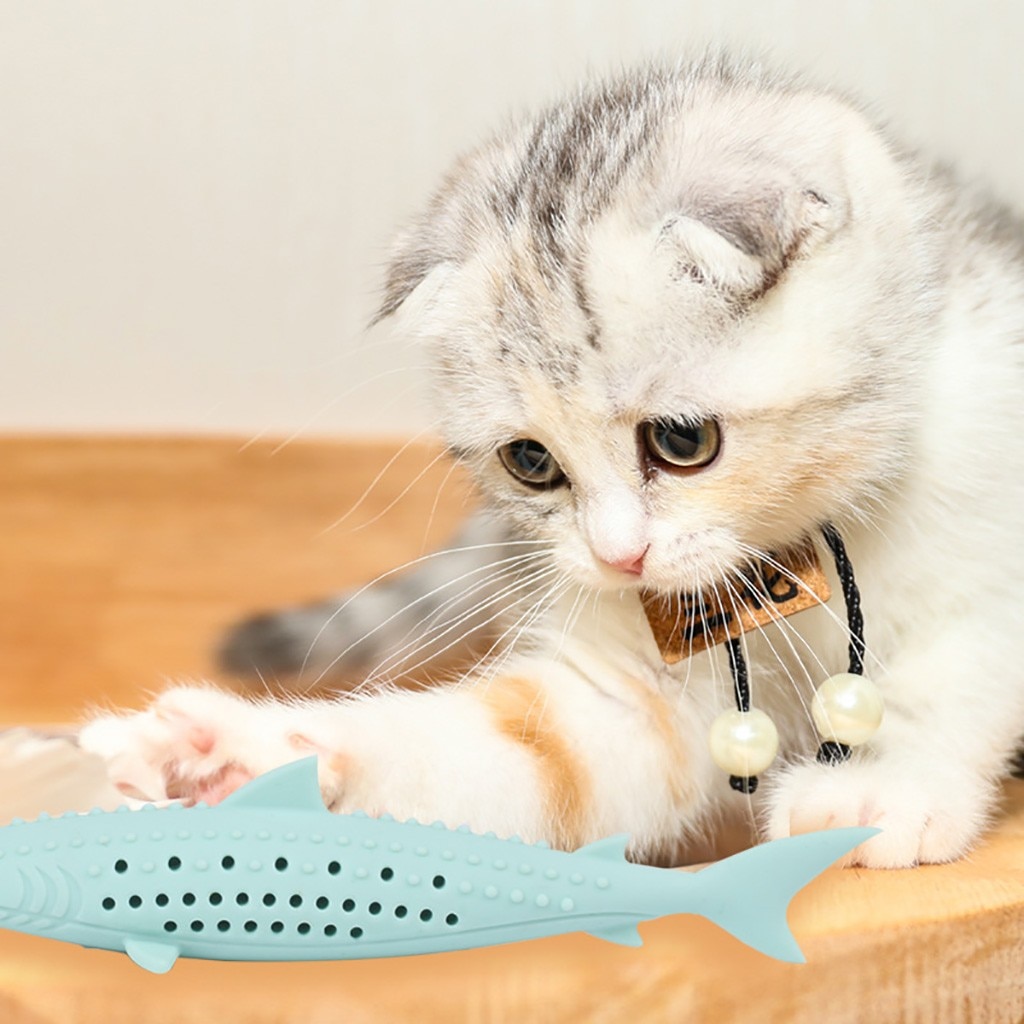 Silicone Mint Fish Cat Toy Cat Toothbrush Soft Pet Kitten Chew Toy Teeth Brush Molar Stick Dog Cat Cleaning Supplies