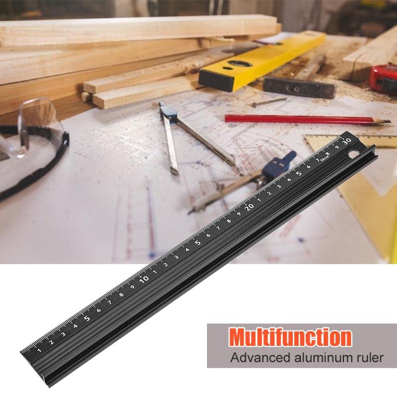 Multi-functional Aluminum Alloy Protective Woodworking Ruler Non-slip Wood Cutting Straight Ruler Woodworking Tools Ruler