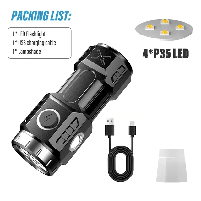 Hochwertige 4/6/8*P35 LED-Taschenlampe, superhell, Mini-Taschenlampe, USB wiederaufladbar, mit Schwanzmagnet, Notfall-Erkundungslampe für Höhle Außenbereich: Blau