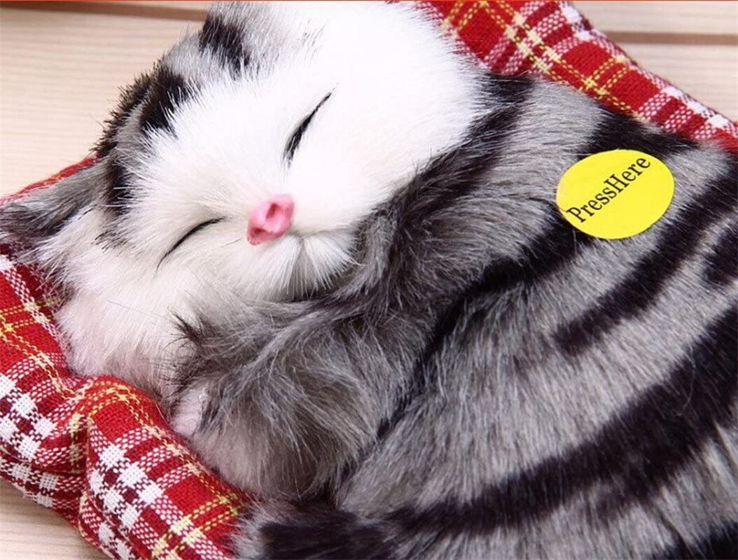 Niedliches plüschtier mit schlafkatzenfunktion und geräuschsimulation, tiermodell, schlafende katze, spielzeug, autodekoration, ornamente, puppenbastelarbeiten