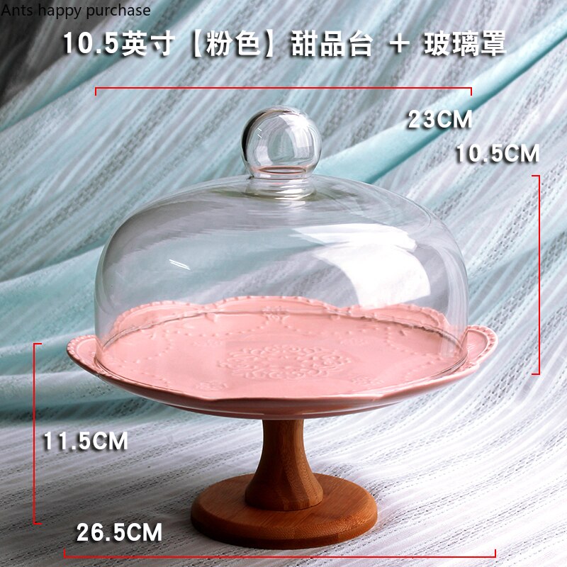 Ceramics Fruit Tray Living Room Snack Tray with Lid Glass Cover European High Plate Cake Stand Exhibition Hall Dessert Rack
