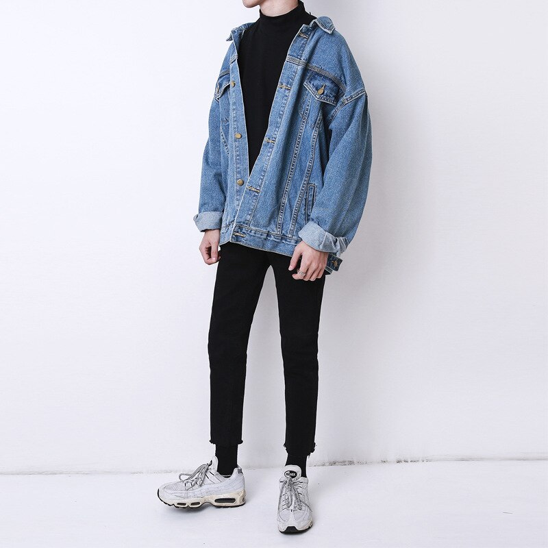 Sólido denim jaqueta masculina lapela único bolso breasted primavera outono respirável moda casual masculino lavável simples casaco