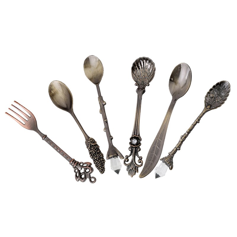 Estilo real clásico cocina Bar comedor bronce tallado pequeño café cubiertos de postre para aperitivos 6 unids/set accesorios vajilla
