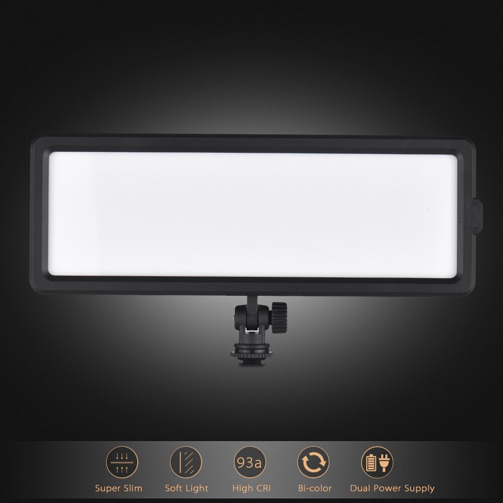 Andoer-Panel de luz LED para vídeo superfino, 3200K-5600K, brillo bicolor regulable con soporte para zapata fría para Canon, Nikon, Sony y DSLR