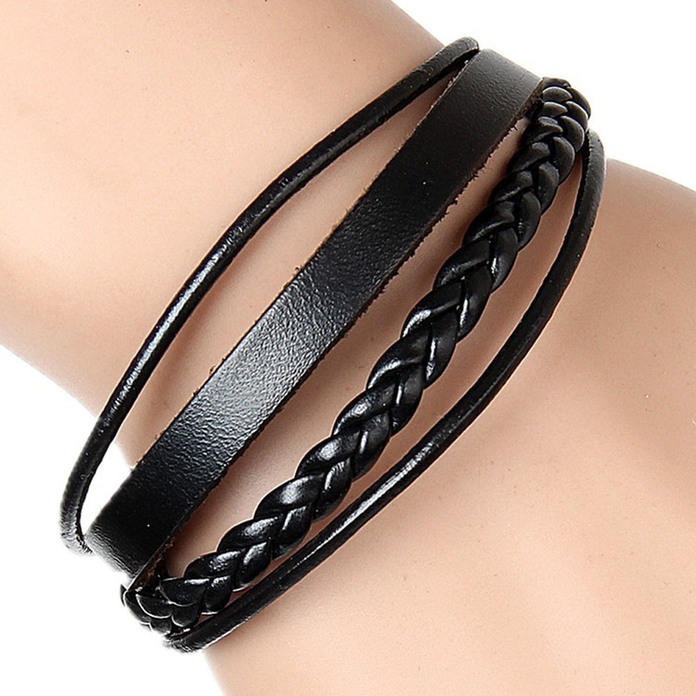 Zmzy Lucky Vintage Multilayer Punk Braid Lederen Armband Voor Mannen Zwart Polsbandje Mannelijke Sieraden Vintage Beste Cadeaus