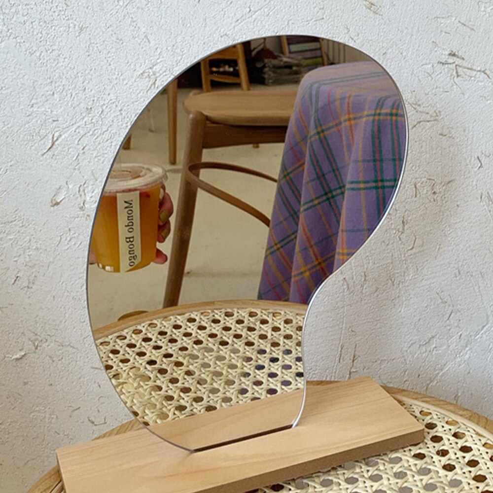 Espejo de maquillaje Irregular acrílico en forma de estrella, Base de madera, utensilios de espejos para mesa, baño y viaje: B