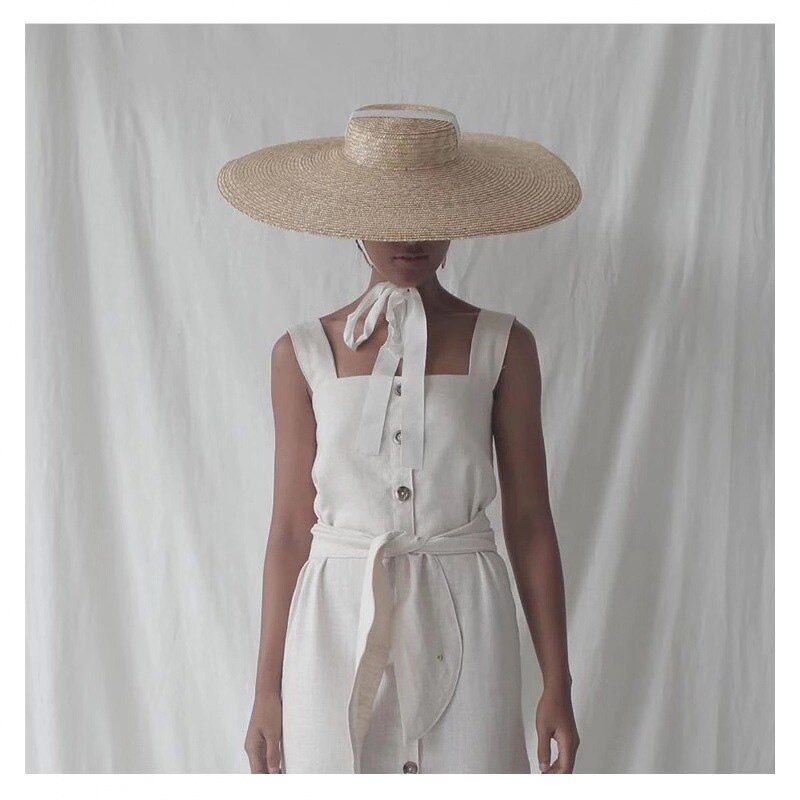Sombrero de ala ancha Boater 15Cm sombrero de paja de ala plana mujeres Kentucky Derby sombrero lazo blanco sombrero de playa
