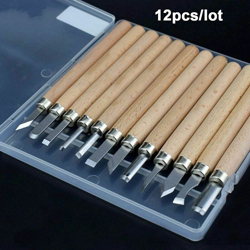 8/10/12pcs Gouge Lathe Chisel Woodworking Wood Tools Carving Turning Art Kit DOM668: 12pcs