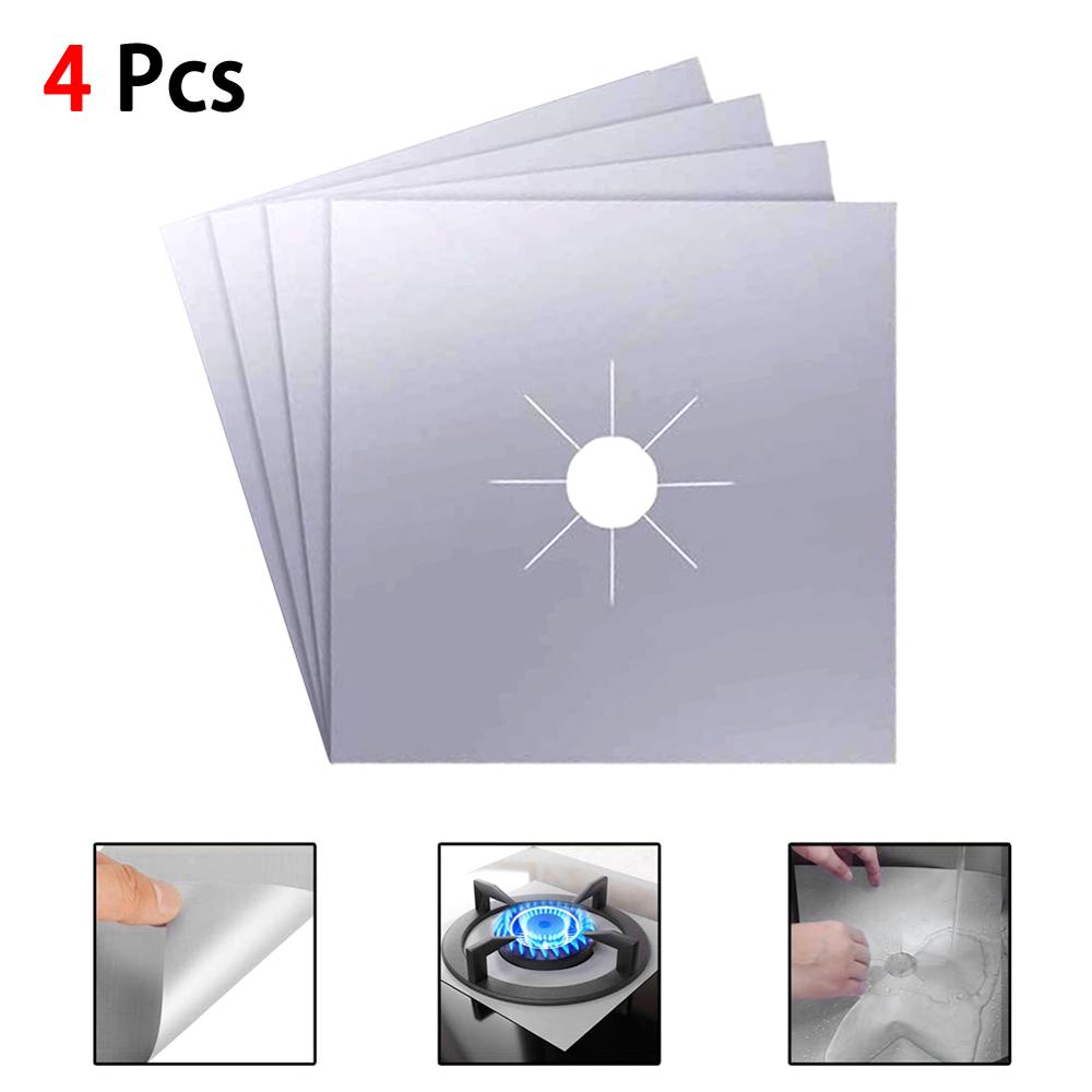 4/6/8 Pcs/Set Gasfornuis Protector Fornuis Cover Liner Schoon Mat Pad Keuken Gasfornuis Gasfornuis Protector keuken Accessoires: Silver 4pcs