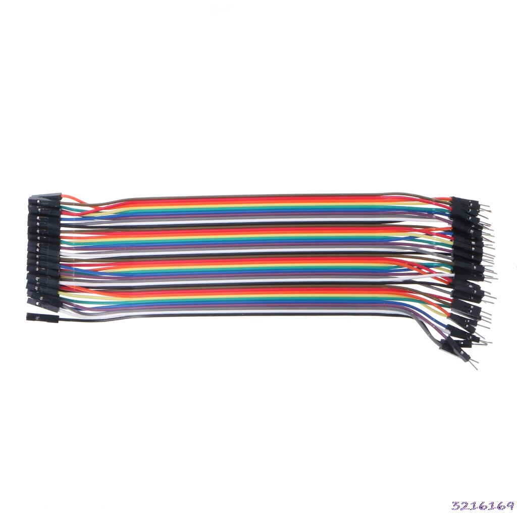 40 stk kabler mf / mm / ff jumper breadboard wire farverigt gpio bånd til diy kit: 20cm mf