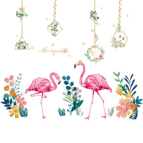 Stickers muraux avec des animaux flamant rose, Stickers en fleurs chlorophylle, pour le salon, la chambre de bébé, pour la décoration pour la maison, DIY bricolage: flamingo and flower