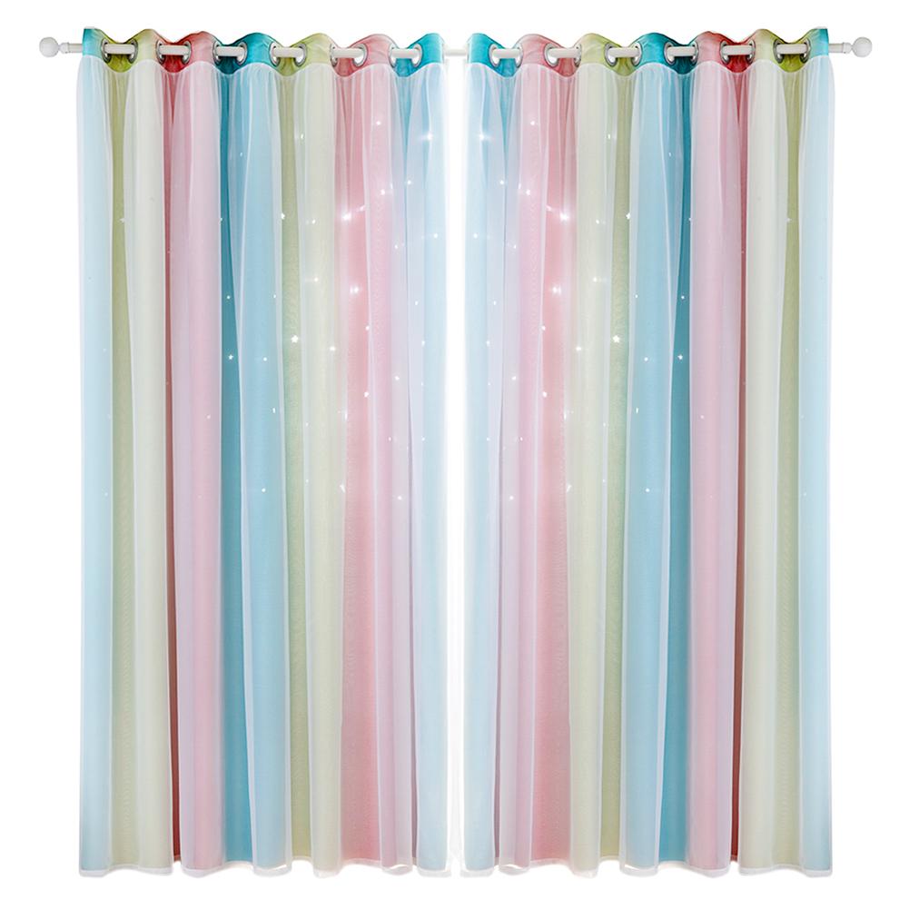 Gradient Hollow Star Curtain Bedroom Full Blackout Colorful Hollow Star Sheer Window Drapes Home Decor For Kid Girl Bedroom: Pink