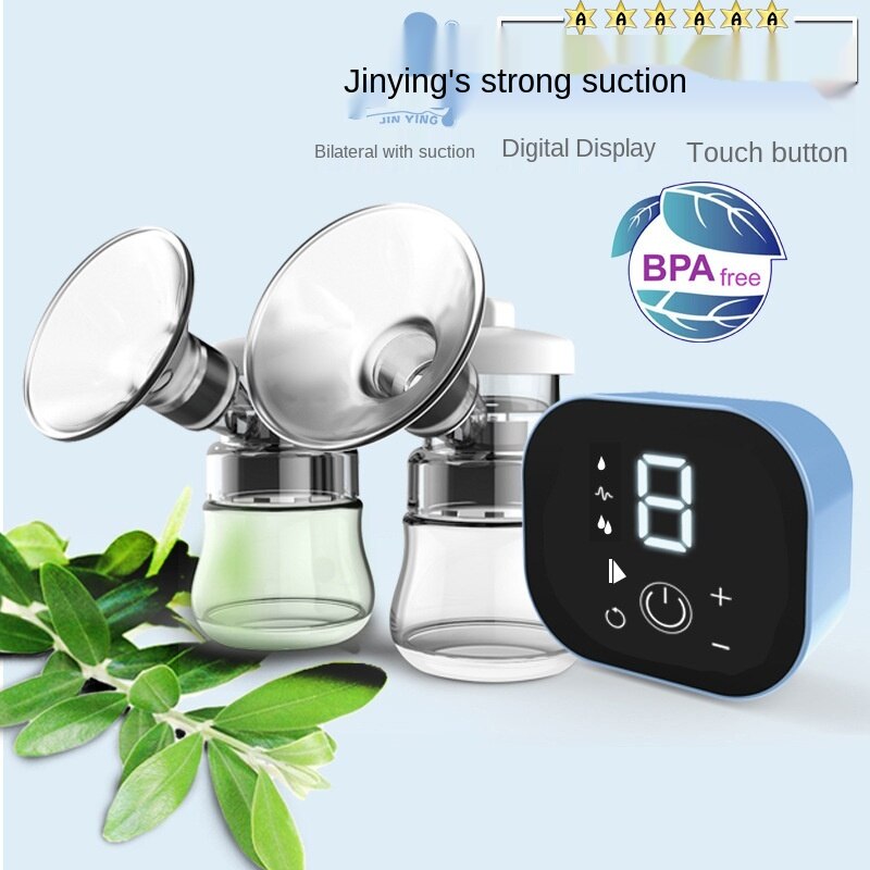 Draagbare elektrische borstkolf, bilateraal, grote zuigkracht, demping, automatische machine, postpartum massage, borstvoeding, kolven, blauw