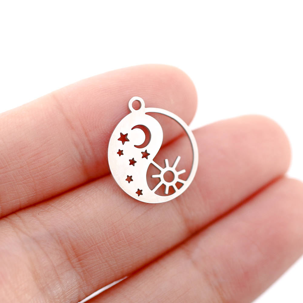5 unids/lote de colgantes de acero inoxidable con forma de luna/sol/estrella para pulsera, collar, accesorios para hacer joyas DIY hechos a mano