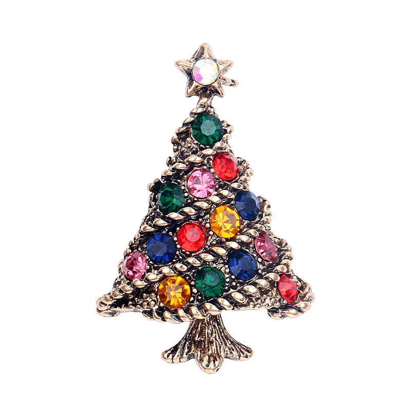 Kristall Weihnachten Baum Brosche Stifte Hochzeit Kragen Clip Schal Schnalle Zubehör Schmuck Broschen Beste Für Frauen: Gold