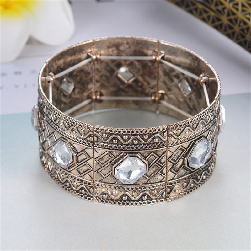 Silber-farbe Manschette Armbinde Für Frauen Ethnische Schmuck Jahrgang Kristall Stein Armbänder Gold Bohemien Breite Armreifen pulseras: Weiß 3 Gold