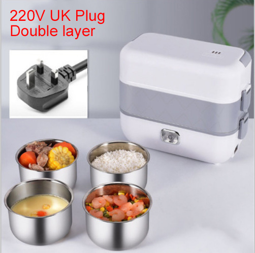 110V/220V Portable Electric Thermal Heating Lunch Box Rice Cooker 2/4 Liner Cooking Pot Stainless Steel Meal Warmer Food Steamer: 4 Liner UK plug