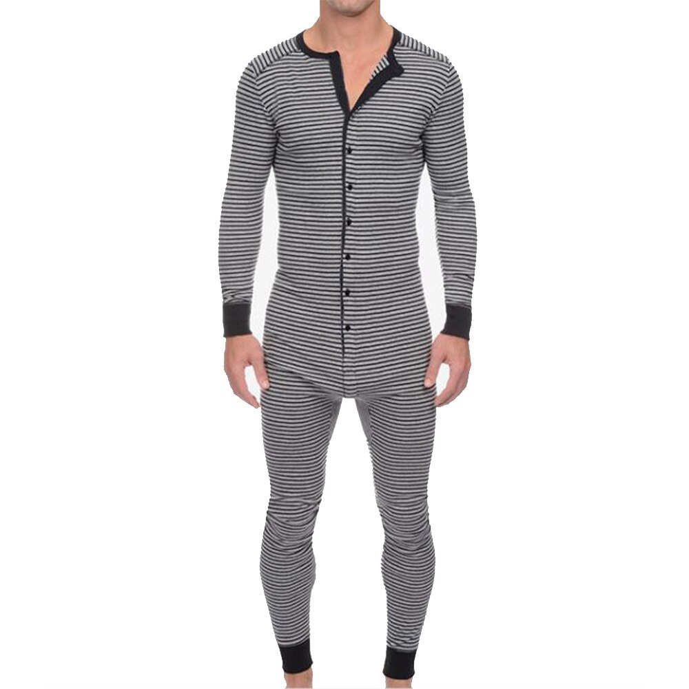 Men's Sleep Onesies Striped Printed One Piece Pyjamas Casual Jumpsuit Long Sleeve Sleepwear Romper Men Clothing Homewear