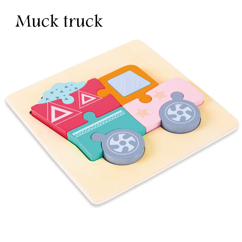 Wooden Puzzle Toys Cartoon Animal Wood Puzzles Cognition Educational Toy Baby Busyboard Smooth No Smell Thicken 3D Jigsaw toy: Muck Truck