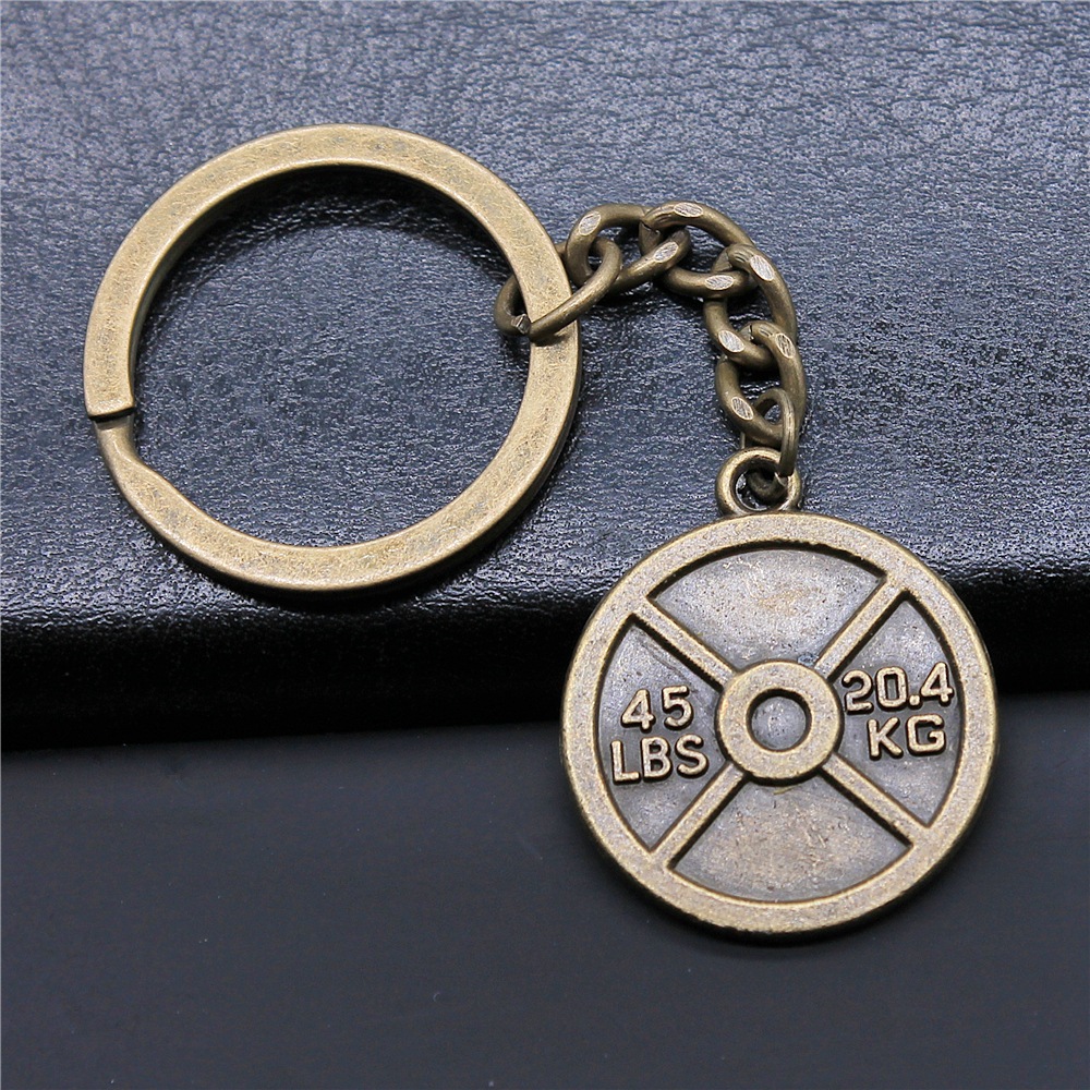 Fitness Weightlifting Weight Film Pendant Keyring Women Men Keychain DIY Metal Holder Chain Party: WHITE