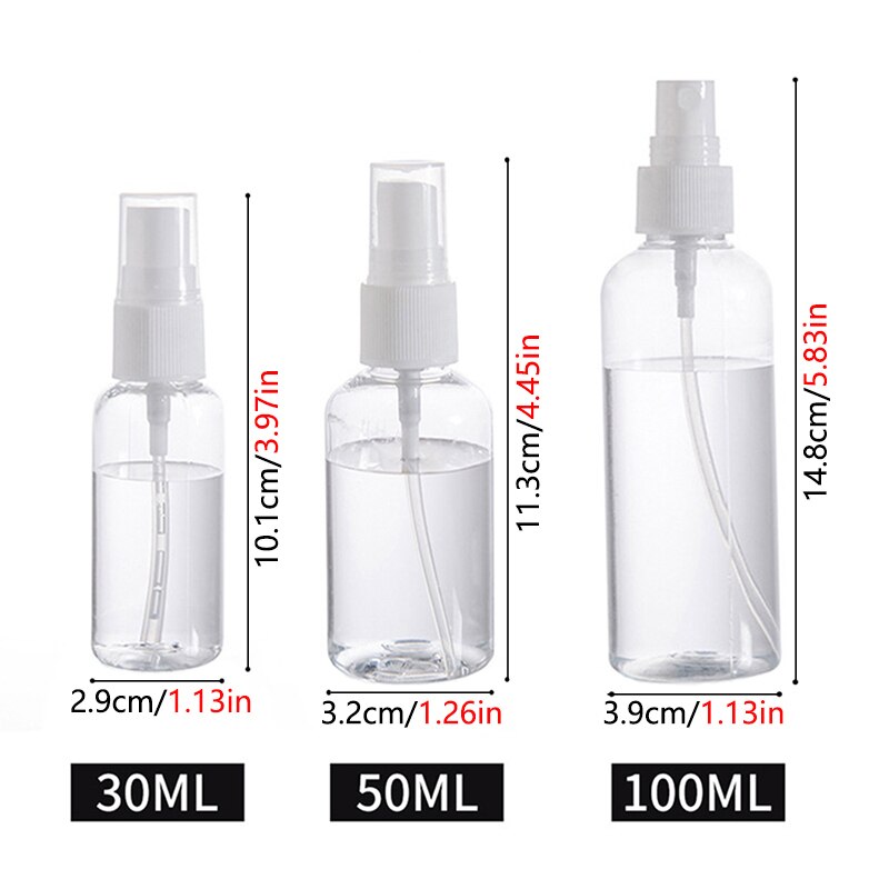 Påfyllningsbar sprayflaska mini alkohol parfym kosmetika behållare tom flaska bärbar resa klar plast atomizer 30/50/100ml