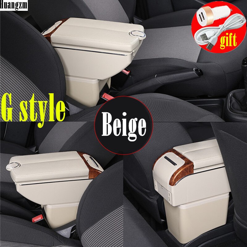 For mitsubishi Attrage armrest box Double doors open 7USB Centre Console Storage Box Arm Rest: G Style Beige