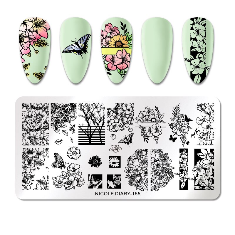 NICOLE DIARY Leopard Butterfly Nail Stamping Plates Tiger Nail Art Stamp Templates Stencils Flower Print Stamping Tool: 155