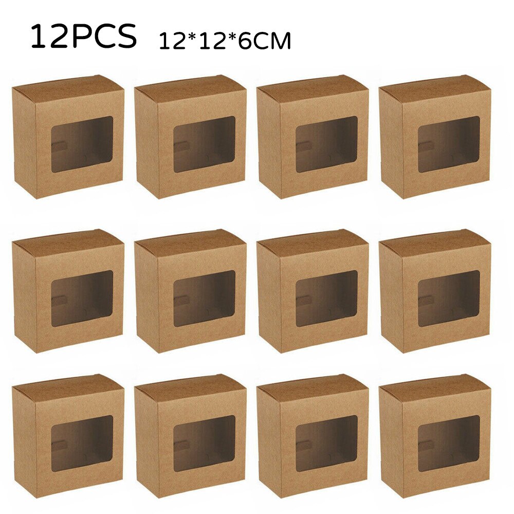 12pcs Kraft Paper Box with Window Handmade Soap Box Jewelry Cookies Candy Box Wedding Box Party Decoration