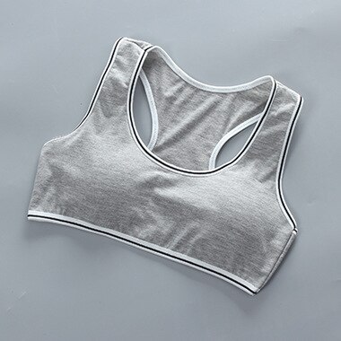 1pcs Young Girls Cotton Bras Running Sports Bra Tops Full Cup Seamless Training Puberty Yoga Bras Sports Fitness Gym Kids Bra: Gray