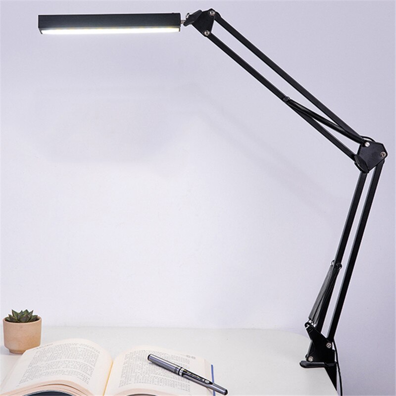 LED Desk Lamp Long Swing Arm Folding Rotation Reading Light Touch Switch LED Clamp Table Lamps Work Lighting Lamp For Bedroom