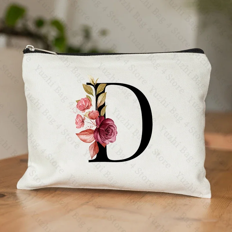 26-Buchstaben-Blumen-machen-hoch-Tasche, bedruckt, Brautjungfer, Hochzeitsgeschenk, Abschlussfeier, Lehrertag, , Aufbewahrungstasche, Reise-Parfüm-Seitentasche: verrotten