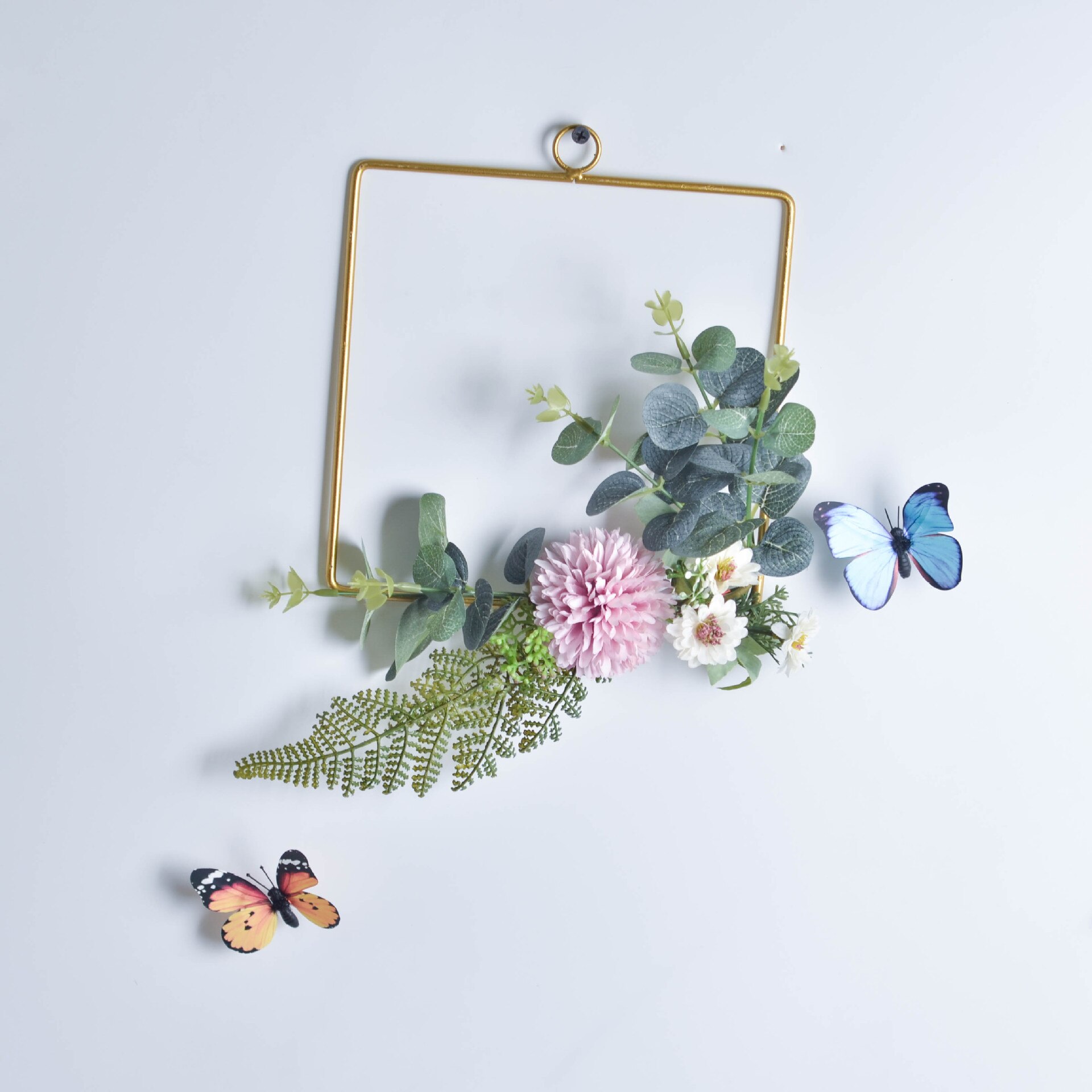 Cilected Floral Hoop Wreath Geometric Wire Round Triangle Square Hoop Frame Of Artificial Flower For Wedding Backdrop Wall Decor: A081R08