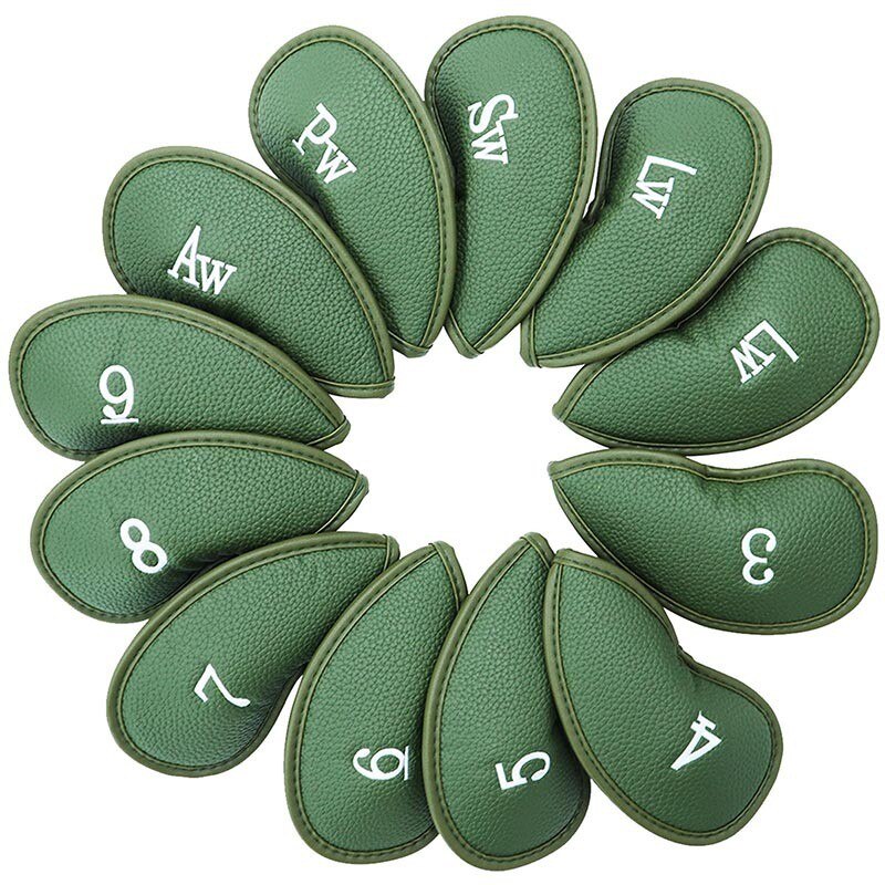 Synthetic Leather Golf Iron Head Covers 12 Pcs/Set Waterproof Durable Club Protect Headcovers: Green  