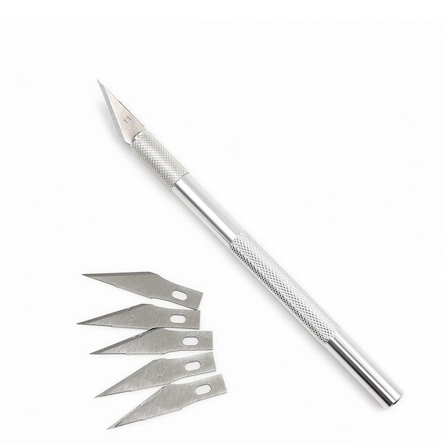 1 Set Metal Handle Blade Knifes Pen Cutter Non-Slip Shank For Paper Cutting Carving Stationery Utility Knifes Repair Hand Tool: Aluminum Alloy