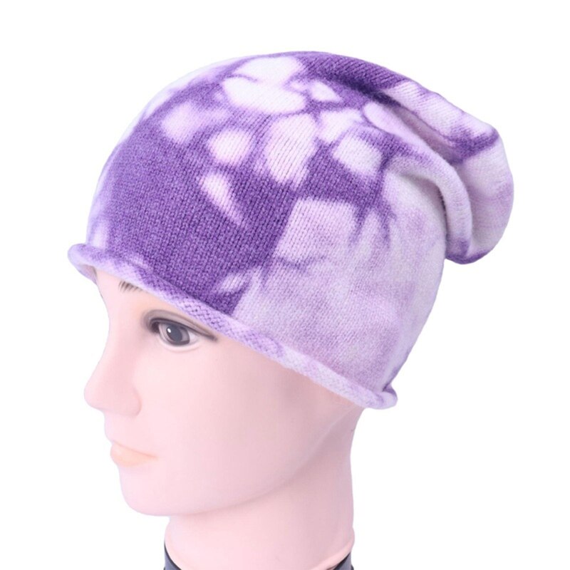 Unisex Hip Hop Elastische Gebreide Slouchy Beanie Hoed Gradiënt Tie-Dye Skull Cap