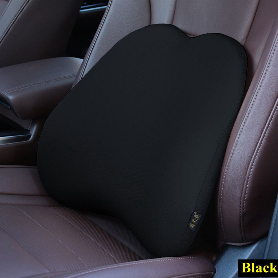 Cojín de apoyo Lumbar para asiento de coche, cojín para silla de oficina, transpirable, de viaje, suave de algodón con memoria: B1-Black