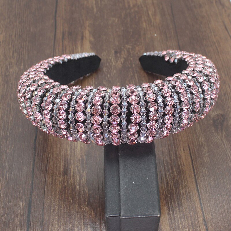 Industria pesante handmade Barocco AB piccola perla rotonda cielo stellato sabbia lamina d'oro romantico archetto imbottito pieno di cristallo per le donne: pink headband