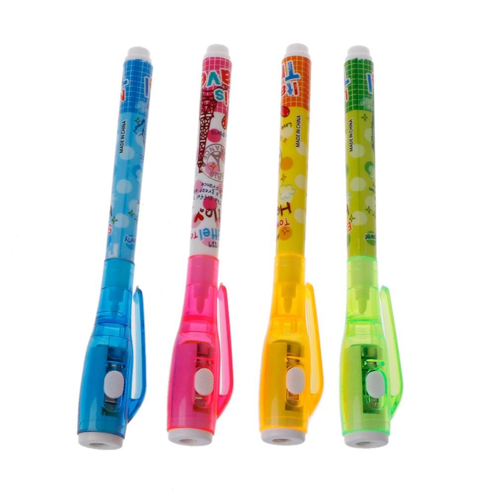 4PC Unsichtbare Tinte Stift Spion Kuli Mit Licht Magie Marker Kind Stift für Geheime Nachricht