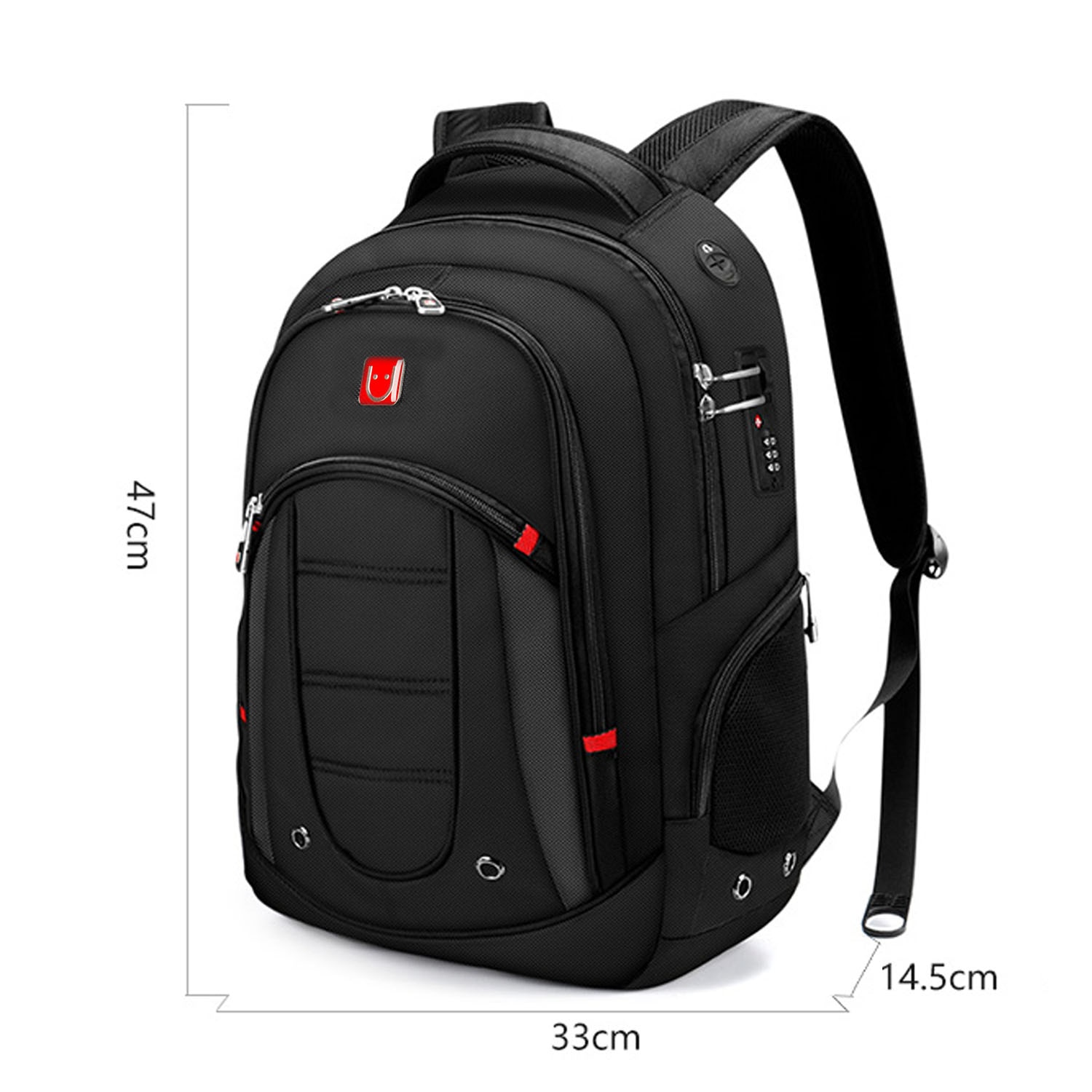 Mochila de viaje de negocios de gran capacidad para hombre, con bloqueo de código, carga USB, multicapa, bolsa para ordenador portátil de 15,6 pulgadas, bolsos escolares de