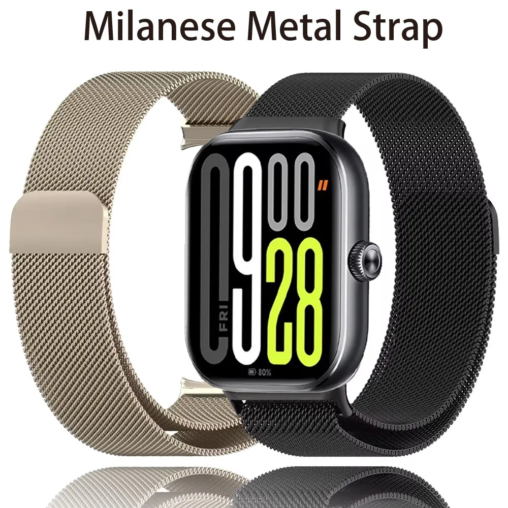 Milanesiskt metallarmband för xiaomi mi band 9 pro/mi band 8 pro magnetiskt andningsbart utbytbart armband för redmi watch 4/5 correa