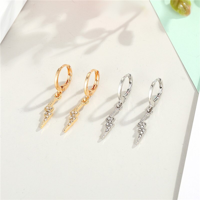 1 Paar Eenvoudige Punk Crystal Lightning Oorringen Voor Vrouwen Europese Trendy Rhinestone Geometrische Hanger Stud Oorbellen Sieraden
