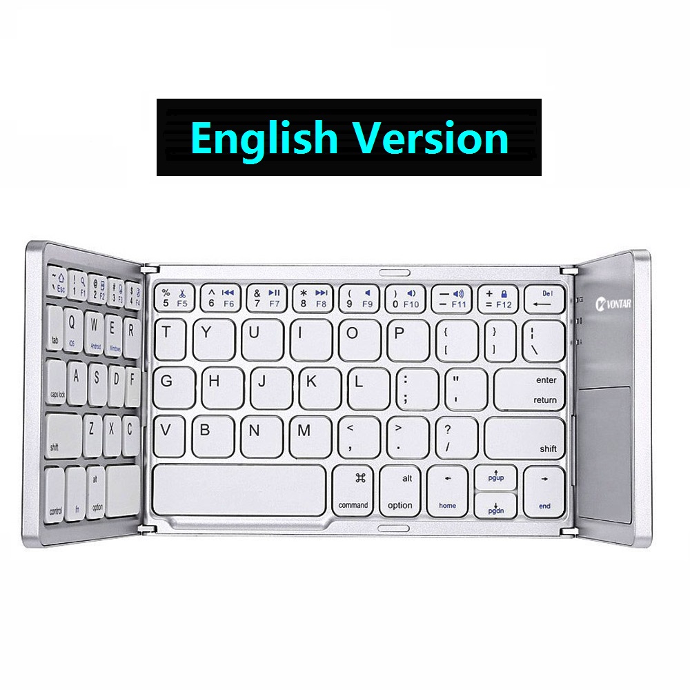 Tragbare Falten Bluetooth Mini Tastatur Faltbare Drahtlose Klavye Touchpad Russische En Tastatur für IOS/Android/Fenster ipad Tablette: Englisch Silber-