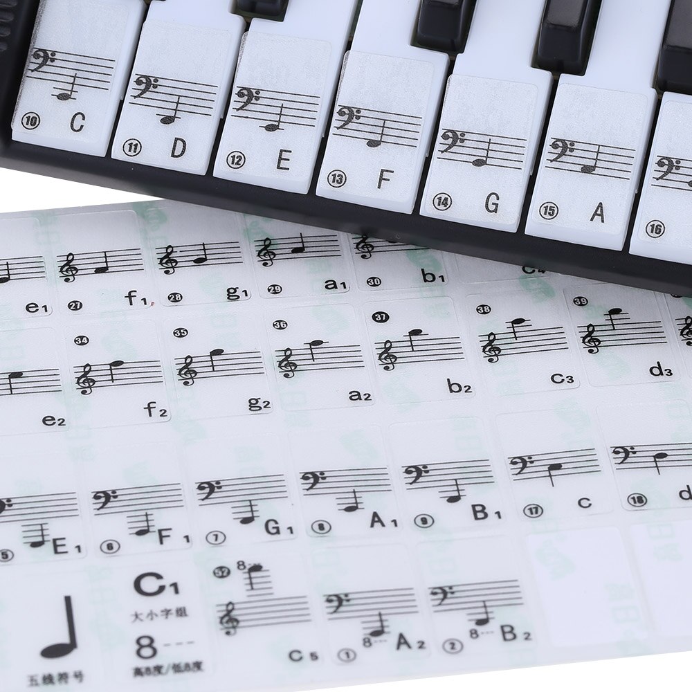 Transparante 49/ 61/ 88 Toetsen Elektronische Piano Toetsenbord Stickers Piano Key Sticker Midi Keyboard Stave Note Sticker Voor witte Toets: Default Title