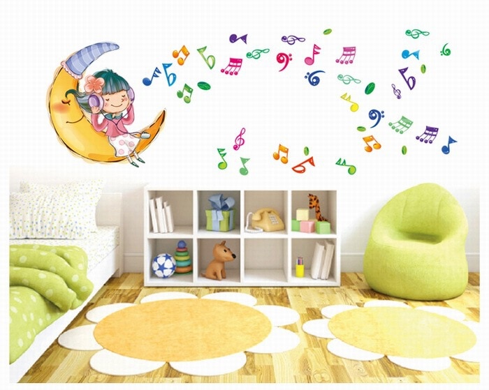 Luisteren Naar Muziek Maan Verwijderbare Vinyl Kids Kinderen Slaapkamer Nursery School Home Decor Decoratie Stickers Muurstickers Muurschildering