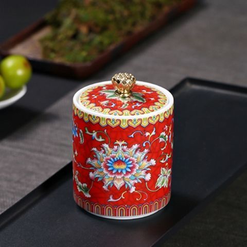 Small Tea Caddy Enamel Ceramic Airtight Jar Happy Little Jar Black Tea Pot Medicine Pot Six-color Small Tea Pot Storage Caddy: about 9x9x14cm / Color 1
