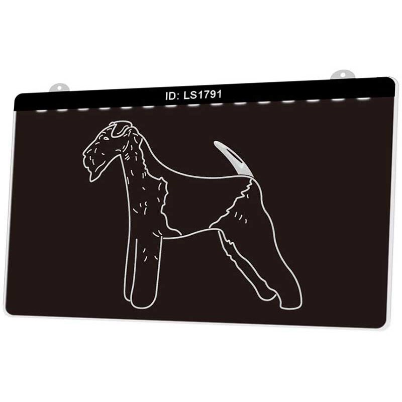 Ls1791 airedale terrier hund pet 3d gravering led lys skilt flere farver gratis detail